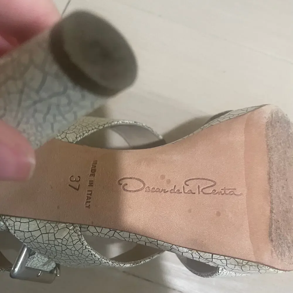 oscar de la renta stapped patent leather heels